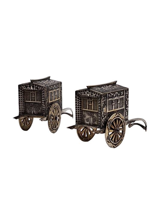 FABULOUS QUALITY JAPANESE VINTAGE STERLING SILVER CRUETS FORMED AS WAGONS C1920S - ADDITIONAL PHOTO 1