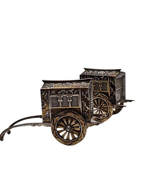 FABULOUS QUALITY JAPANESE VINTAGE STERLING SILVER CRUETS FORMED AS WAGONS C1920S - ADDITIONAL PHOTO 2