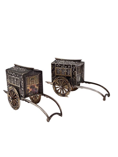 FABULOUS QUALITY JAPANESE VINTAGE STERLING SILVER CRUETS FORMED AS WAGONS C1920S - ADDITIONAL PHOTO 5