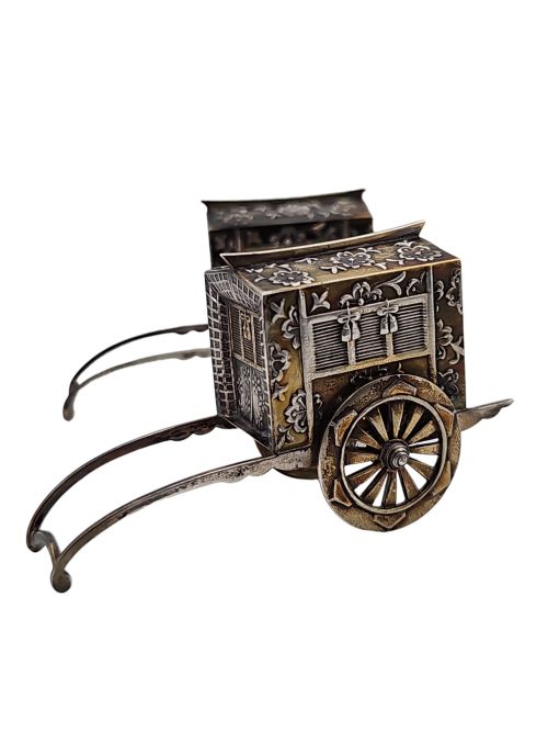 FABULOUS QUALITY JAPANESE VINTAGE STERLING SILVER CRUETS FORMED AS WAGONS C1920S - ADDITIONAL PHOTO 6