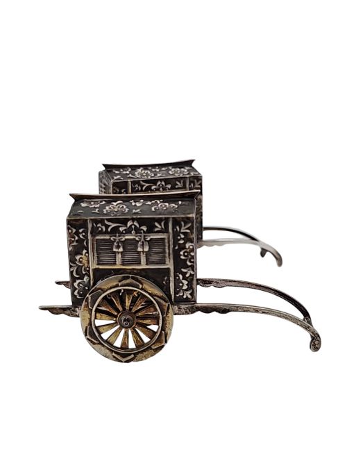 FABULOUS QUALITY JAPANESE VINTAGE STERLING SILVER CRUETS FORMED AS WAGONS C1920S - ADDITIONAL PHOTO 7