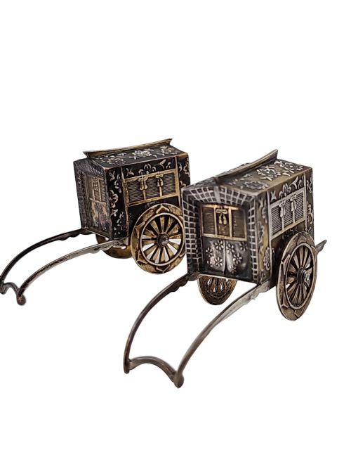 FABULOUS QUALITY JAPANESE VINTAGE STERLING SILVER CRUETS FORMED AS WAGONS C1920S - ADDITIONAL PHOTO 10
