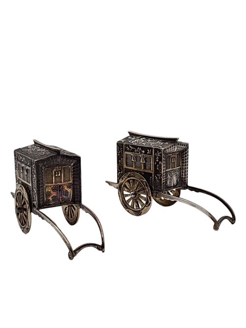 FABULOUS QUALITY JAPANESE VINTAGE STERLING SILVER CRUETS FORMED AS WAGONS C1920S - ADDITIONAL PHOTO 14