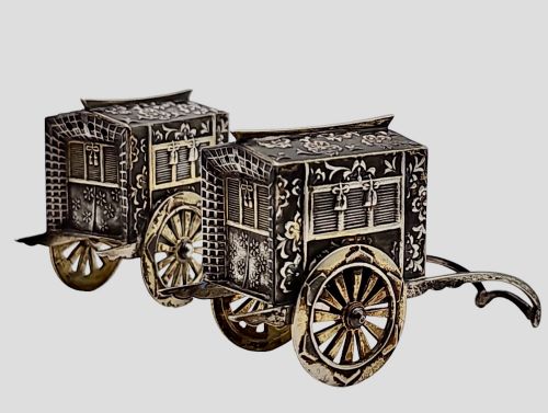 FABULOUS QUALITY JAPANESE VINTAGE STERLING SILVER CRUETS FORMED AS WAGONS C1920S - ADDITIONAL PHOTO 17