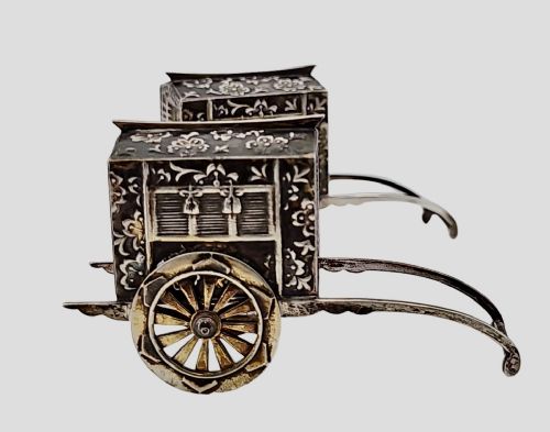 FABULOUS QUALITY JAPANESE VINTAGE STERLING SILVER CRUETS FORMED AS WAGONS C1920S - ADDITIONAL PHOTO 18
