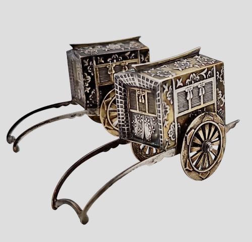 FABULOUS QUALITY JAPANESE VINTAGE STERLING SILVER CRUETS FORMED AS WAGONS C1920S - ADDITIONAL PHOTO 19