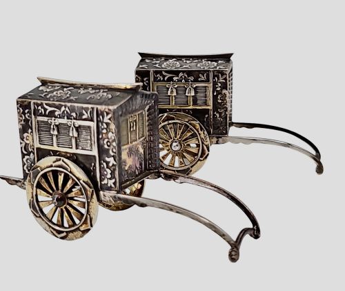 FABULOUS QUALITY JAPANESE VINTAGE STERLING SILVER CRUETS FORMED AS WAGONS C1920S - ADDITIONAL PHOTO 23