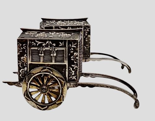 FABULOUS QUALITY JAPANESE VINTAGE STERLING SILVER CRUETS FORMED AS WAGONS C1920S - ADDITIONAL PHOTO 24