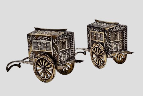 FABULOUS QUALITY JAPANESE VINTAGE STERLING SILVER CRUETS FORMED AS WAGONS C1920S - ADDITIONAL PHOTO 25