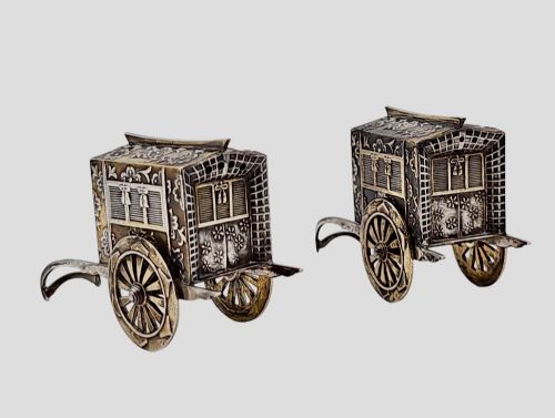 FABULOUS QUALITY JAPANESE VINTAGE STERLING SILVER CRUETS FORMED AS WAGONS C1920S - ADDITIONAL PHOTO 27