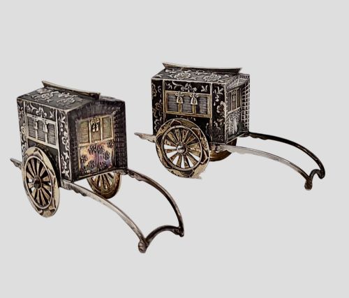 FABULOUS QUALITY JAPANESE VINTAGE STERLING SILVER CRUETS FORMED AS WAGONS C1920S - ADDITIONAL PHOTO 28