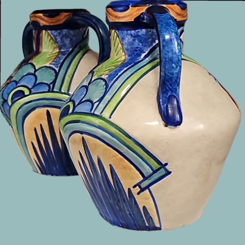 PAIR OF THOMAS FORESTER VASE AMPHORA T F S SEVILLE PHOENIX UNUSUAL COLOURWAY ART DECO - ADDITIONAL PHOTO 1