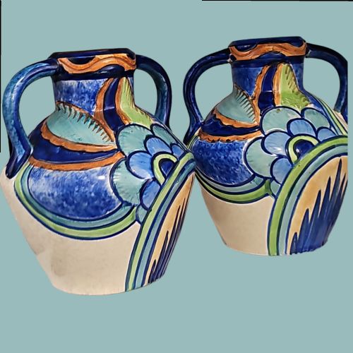 PAIR OF THOMAS FORESTER VASE AMPHORA T F S SEVILLE PHOENIX UNUSUAL COLOURWAY ART DECO - ADDITIONAL PHOTO 2