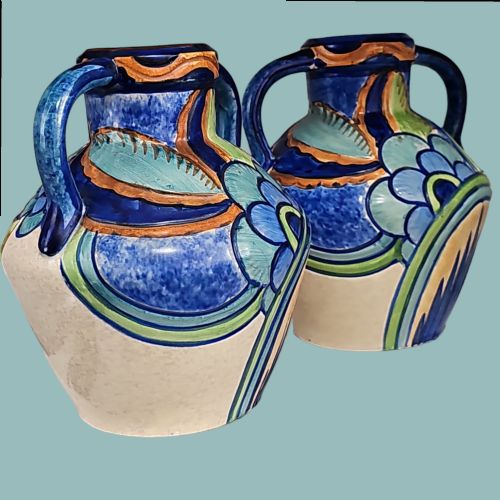 PAIR OF THOMAS FORESTER VASE AMPHORA T F S SEVILLE PHOENIX UNUSUAL COLOURWAY ART DECO - ADDITIONAL PHOTO 4