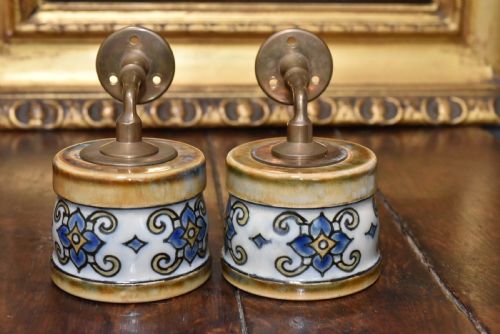EXCEPTIONALLY RARE LARGE PAIR OF DOULTON WALL MOUNTED CANDLE SCONCES FLORRIE JONES C1910 - ADDITIONAL PHOTO 3