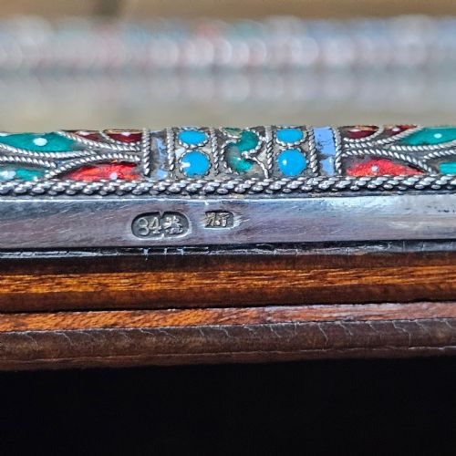 FABULOUS LARGE 19THC RUSSIAN SILVER ENAMEL FRAME WITH EMBROIDERED SCENE POSSIBLY IVAN GUBKIN SILVERSMITH - ADDITIONAL PHOTO 10