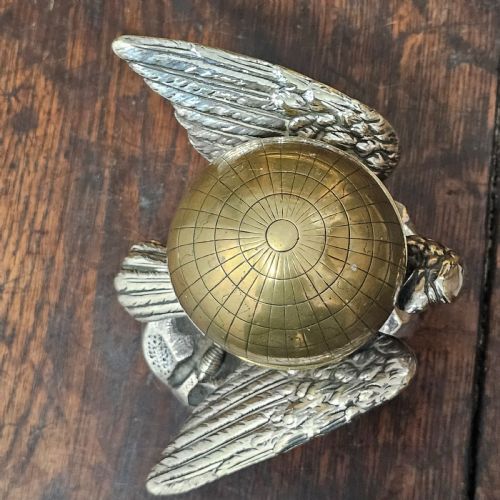 FABULOUS 19THC ELKINGTON CO ELECTROPLATED AND BRASS EAGLE GLOBE INKWELL - ADDITIONAL PHOTO 3