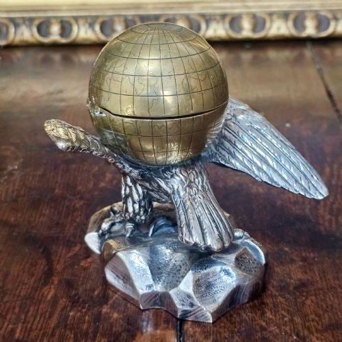 FABULOUS 19THC ELKINGTON CO ELECTROPLATED AND BRASS EAGLE GLOBE INKWELL - ADDITIONAL PHOTO 5