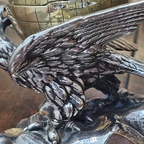 FABULOUS 19THC ELKINGTON CO ELECTROPLATED AND BRASS EAGLE GLOBE INKWELL - ADDITIONAL PHOTO 9
