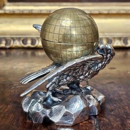 FABULOUS 19THC ELKINGTON CO ELECTROPLATED AND BRASS EAGLE GLOBE INKWELL - ADDITIONAL PHOTO 10