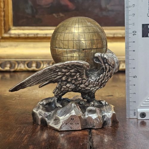 FABULOUS 19THC ELKINGTON CO ELECTROPLATED AND BRASS EAGLE GLOBE INKWELL - ADDITIONAL PHOTO 11