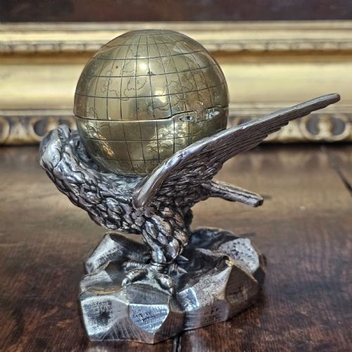 FABULOUS 19THC ELKINGTON CO ELECTROPLATED AND BRASS EAGLE GLOBE INKWELL - ADDITIONAL PHOTO 14