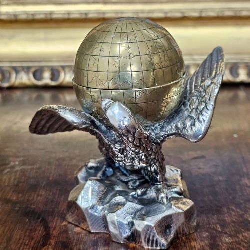 FABULOUS 19THC ELKINGTON CO ELECTROPLATED AND BRASS EAGLE GLOBE INKWELL - ADDITIONAL PHOTO 16