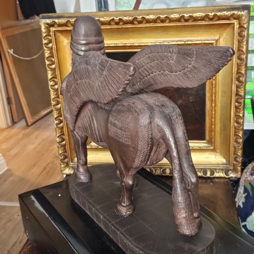 VERY LARGE RARE ANTIQUE BRONZED METAL HUMANHEADED WINGED LION LAMASSU ASSYRIAN C1900 - ADDITIONAL PHOTO 7
