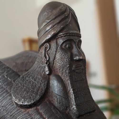 VERY LARGE RARE ANTIQUE BRONZED METAL HUMANHEADED WINGED LION LAMASSU ASSYRIAN C1900 - ADDITIONAL PHOTO 8