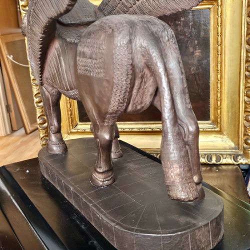 VERY LARGE RARE ANTIQUE BRONZED METAL HUMANHEADED WINGED LION LAMASSU ASSYRIAN C1900 - ADDITIONAL PHOTO 17