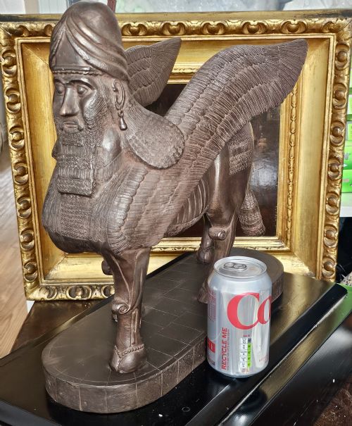VERY LARGE RARE ANTIQUE BRONZED METAL HUMANHEADED WINGED LION LAMASSU ASSYRIAN C1900 - ADDITIONAL PHOTO 18