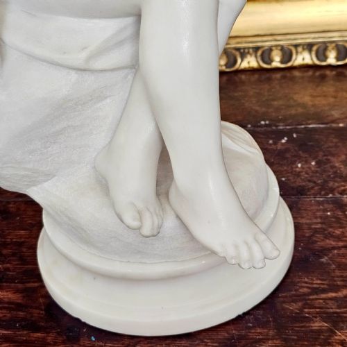 VERY FINE 505CM 19THC CARVED WHITE MARBLE FIGURE JEUNE DIANNE AFTER THE 18THC ORIGINAL SIGNED FALCONET - ADDITIONAL PHOTO 4
