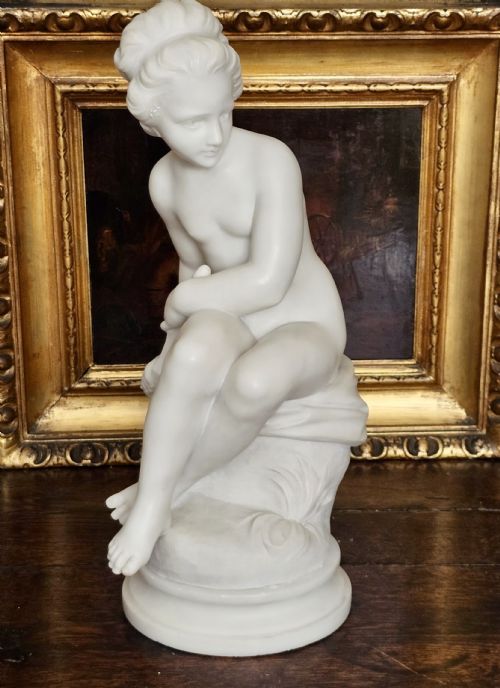 VERY FINE 505CM 19THC CARVED WHITE MARBLE FIGURE JEUNE DIANNE AFTER THE 18THC ORIGINAL SIGNED FALCONET - ADDITIONAL PHOTO 17
