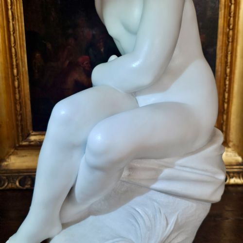 VERY FINE 505CM 19THC CARVED WHITE MARBLE FIGURE JEUNE DIANNE AFTER THE 18THC ORIGINAL SIGNED FALCONET - ADDITIONAL PHOTO 19
