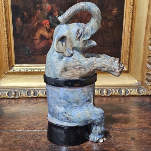 fabulous early 20thc pottery elephant biscuittea jar c1930s - CATEGORY: ANTIQUE CERAMICS - DATED 1930