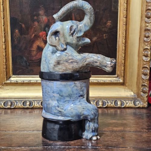 FABULOUS EARLY 20THC POTTERY ELEPHANT BISCUITTEA JAR C1930S - ADDITIONAL PHOTO 7