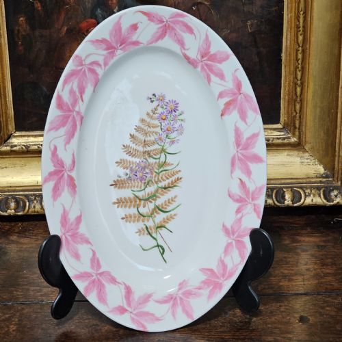 Exquisite Oval Platter Painted by Celia Thaxter and Dated 1877