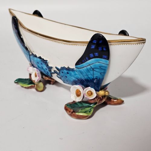UNUSUAL GEORGE JONES MAJOLICA FOR MINTON BUTTERFLY DISH 195CM - ADDITIONAL PHOTO 2