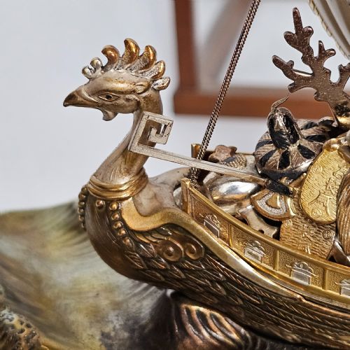 RARE SUPERB LARGE SEKI TAKEHIKO JAPANESE GILT SILVER TREASURE SHIP WITH CASE - ADDITIONAL PHOTO 15