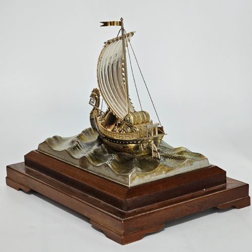 RARE SUPERB LARGE SEKI TAKEHIKO JAPANESE GILT SILVER TREASURE SHIP WITH CASE - ADDITIONAL PHOTO 21