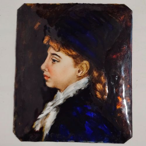 antique french enamel portrait of young woman on copper likely limoges c1900 - CATEGORY: ANTIQUE ART - DATED 1900