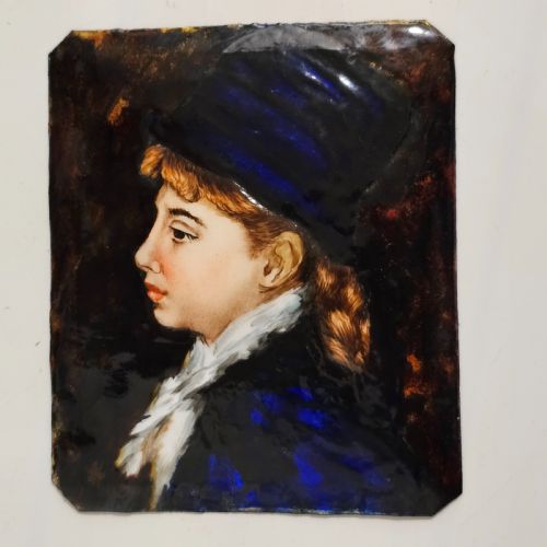 ANTIQUE FRENCH ENAMEL PORTRAIT OF YOUNG WOMAN ON COPPER LIKELY LIMOGES C1900 - ADDITIONAL PHOTO 2
