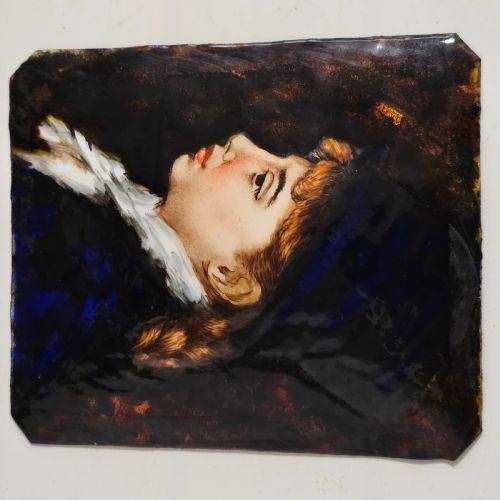 ANTIQUE FRENCH ENAMEL PORTRAIT OF YOUNG WOMAN ON COPPER LIKELY LIMOGES C1900 - ADDITIONAL PHOTO 6