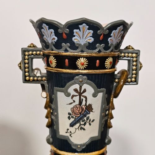 HUGE GERMAN METTLACH VINTAGE VICTORIAN ANTIQUE PR VASES 40CM - ADDITIONAL PHOTO 3