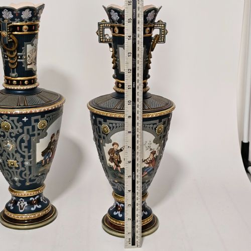HUGE GERMAN METTLACH VINTAGE VICTORIAN ANTIQUE PR VASES 40CM - ADDITIONAL PHOTO 9