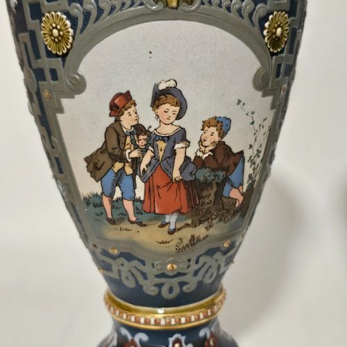 HUGE GERMAN METTLACH VINTAGE VICTORIAN ANTIQUE PR VASES 40CM - ADDITIONAL PHOTO 10