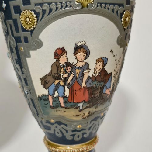 HUGE GERMAN METTLACH VINTAGE VICTORIAN ANTIQUE PR VASES 40CM - ADDITIONAL PHOTO 11