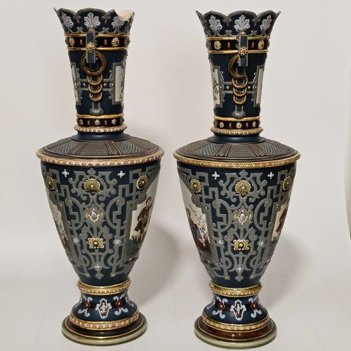 HUGE GERMAN METTLACH VINTAGE VICTORIAN ANTIQUE PR VASES 40CM - ADDITIONAL PHOTO 14