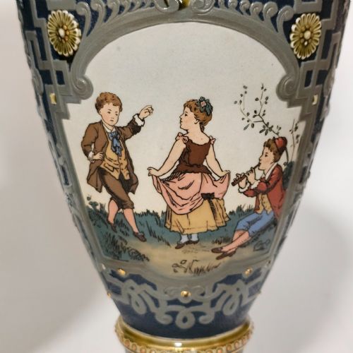 HUGE GERMAN METTLACH VINTAGE VICTORIAN ANTIQUE PR VASES 40CM - ADDITIONAL PHOTO 17