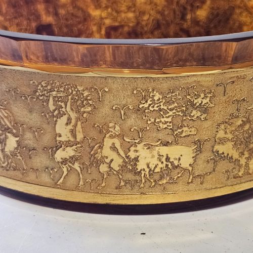 ANTIQUE MOSER KARLSBAD AMBER CIRCULAR DISH ETCHED GILDED BAND WITH FACETED RIM - ADDITIONAL PHOTO 5